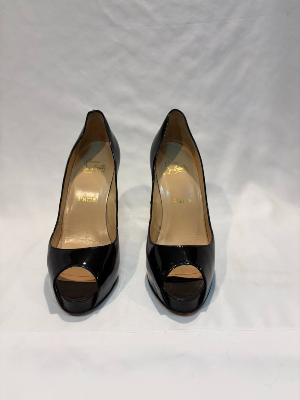 Vintage Christian Louboutin Black Patent Leather Peep Toe Heels Pumps EU 39